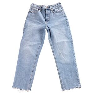 HM Womens High Rise Size 4 Straight Leg Light Wash Raw Hem Jeans Light Blue